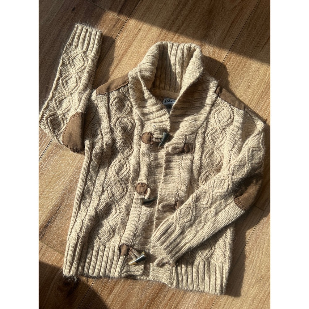 Little Lad Cable Knit Cardigan Toddler 24M Tan Toggle Shawl Collar Sweater